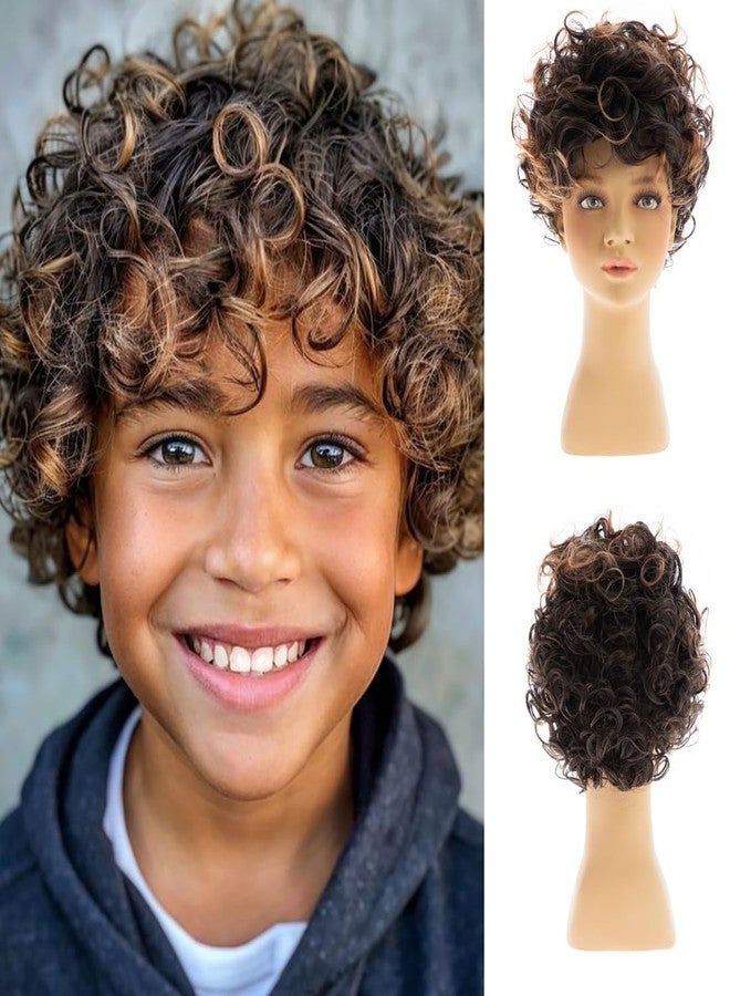 Dsimeig Brown Kids Wig Short Curly Child Synthetic Boys Wig Cosplay Halloween Costume Party Use - Image 1