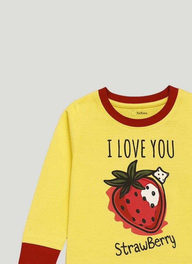 Kidbea Unisex Kids Strawberry Printed Night Suit - Image 5