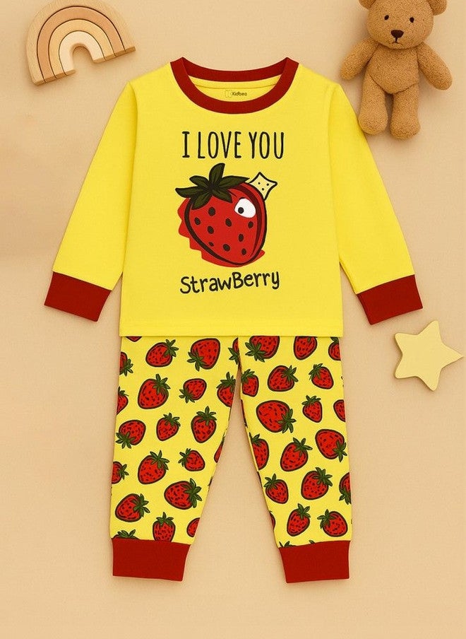 Kidbea Unisex Kids Strawberry Printed Night Suit - Image 2