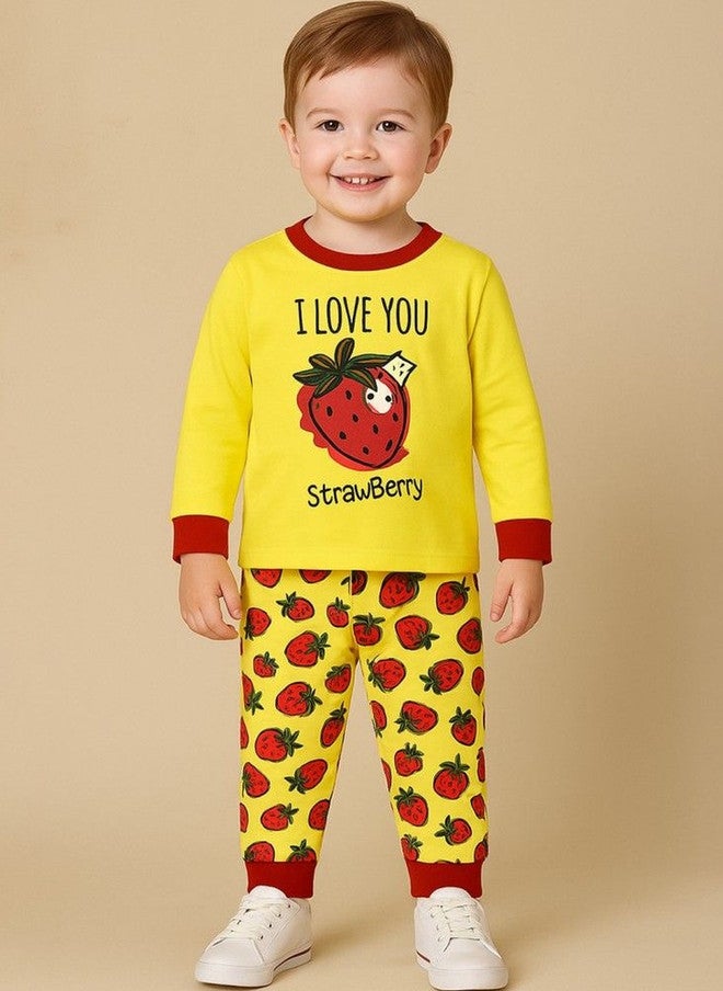 Kidbea Unisex Kids Strawberry Printed Night Suit - Image 1