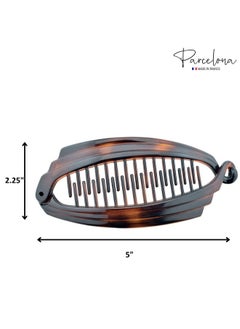 Parcelona French Broad Tortoise Shell Brown And Black Large 5" Celluloid Acetate Ponytail Interlocking No Slip Grip Set Of 2 Fishtail Banana Hair Clip For Women And Girls Made In France (Black And Shell Brown)  - Image 4