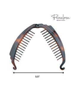 Parcelona French Broad Tortoise Shell Brown And Black Large 5" Celluloid Acetate Ponytail Interlocking No Slip Grip Set Of 2 Fishtail Banana Hair Clip For Women And Girls Made In France (Black And Shell Brown)  - Image 5