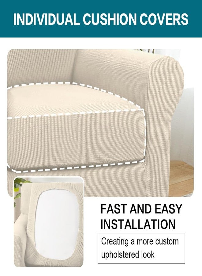 فيروزي غطاءان للكراسي، أغطية قابلة للإزالة، غطاء كرسي بذراعين، غطاء أريكة، غطاء كرسي مع أغطية وسائد فردية، غطاء أثاث للكراسي، يتميز بنسيج جاكار سميك (صغير، بيج بسكوتي) - Image 5