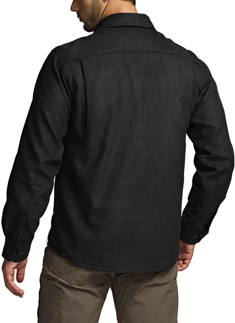 CQR Men's Flannel Shirt Jacket Long Sleeve, Winter Warm Outdoor Casual Plaid Jacket Coat with Pockets, Suede Stealth Forest Oasis, Medium - Image 3