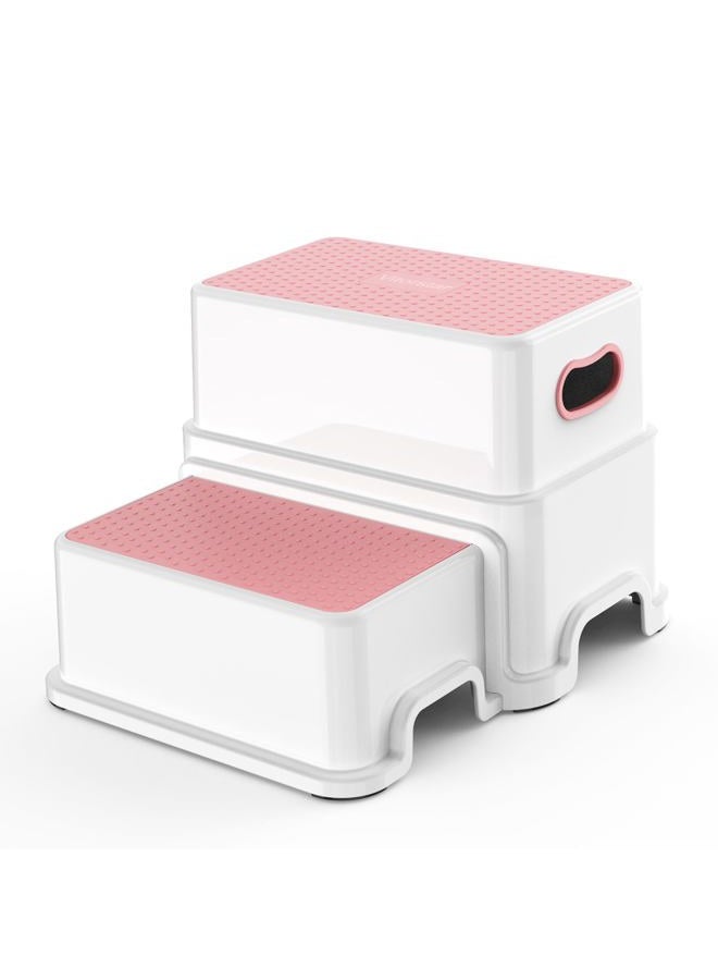 Victostar 2 Step Stool for Kids, Anti-Slip Sturdy Toddler Two Step Stool for Toilet Potty Training, Bathroom,Kitchen (Pink) - Image 1