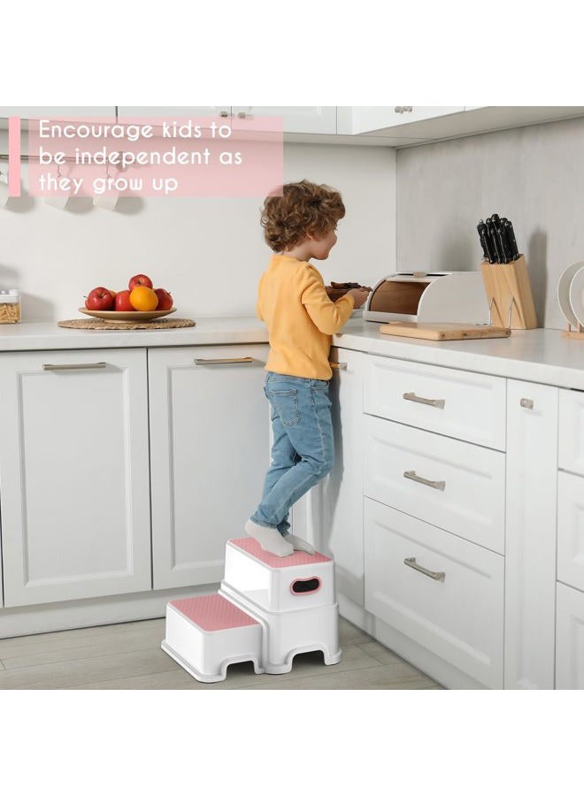 Victostar 2 Step Stool for Kids, Anti-Slip Sturdy Toddler Two Step Stool for Toilet Potty Training, Bathroom,Kitchen (Pink) - Image 4
