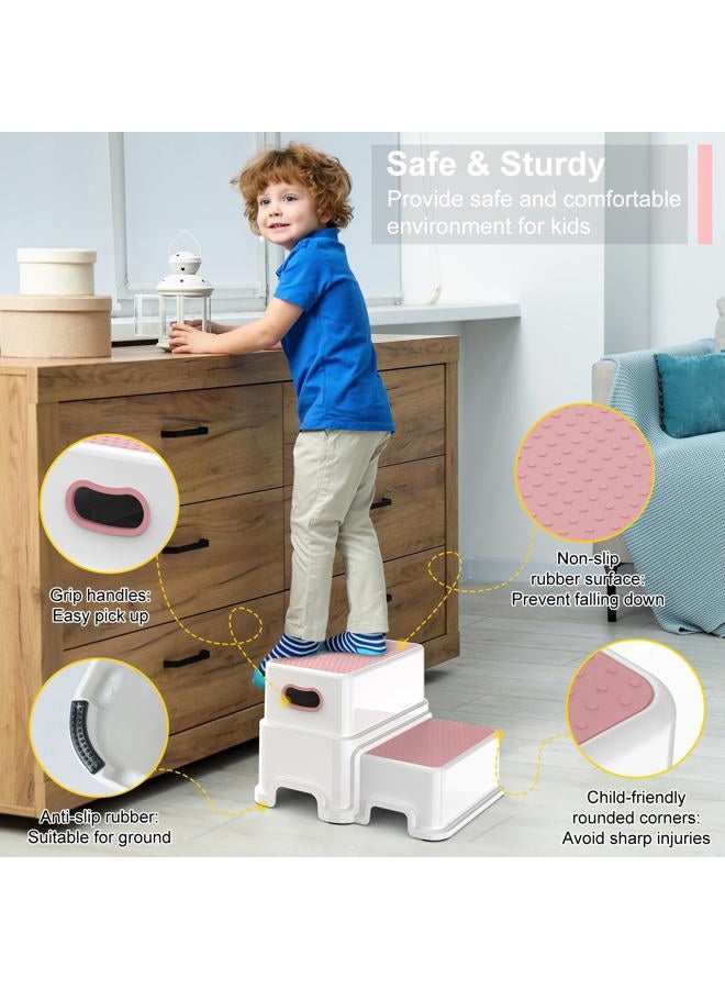 Victostar 2 Step Stool for Kids, Anti-Slip Sturdy Toddler Two Step Stool for Toilet Potty Training, Bathroom,Kitchen (Pink) - Image 3
