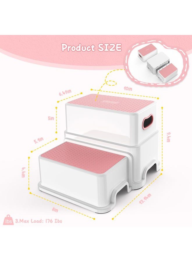 Victostar 2 Step Stool for Kids, Anti-Slip Sturdy Toddler Two Step Stool for Toilet Potty Training, Bathroom,Kitchen (Pink) - Image 2