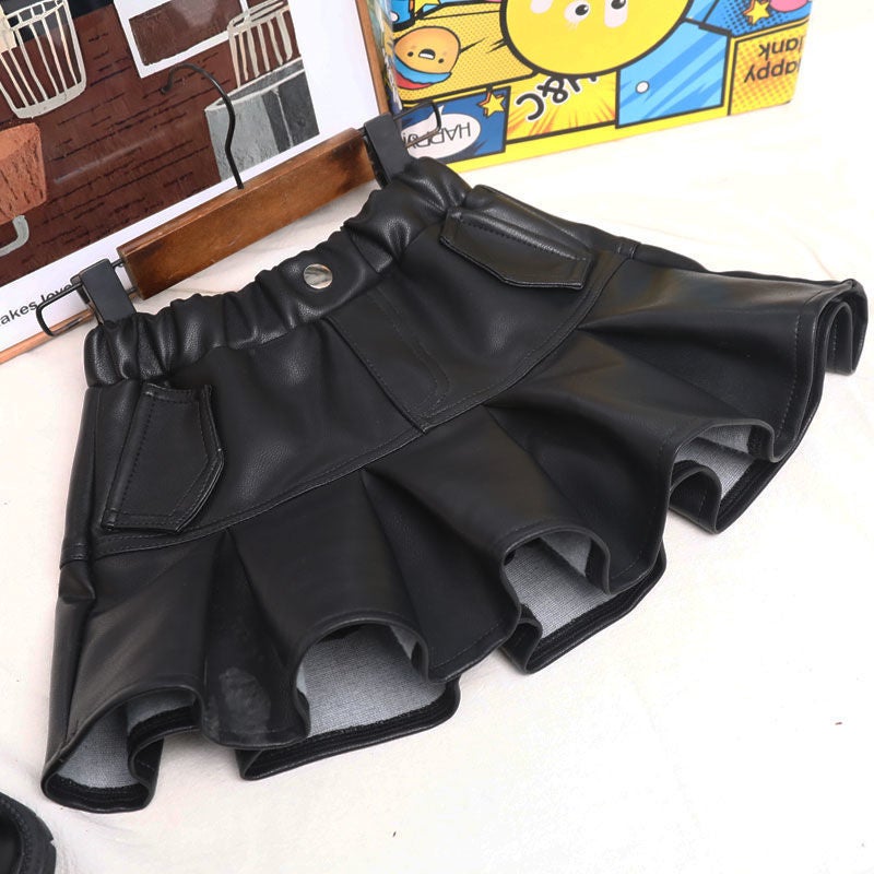 Girl'S Small Leather Skirt Skirt Fleece-Lined Thickened Western Style Children'S Baby'S Short Skirt Little Girl'S Pleated Skirt - Image 2