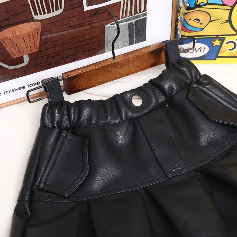 Girl'S Small Leather Skirt Skirt Fleece-Lined Thickened Western Style Children'S Baby'S Short Skirt Little Girl'S Pleated Skirt - Image 4