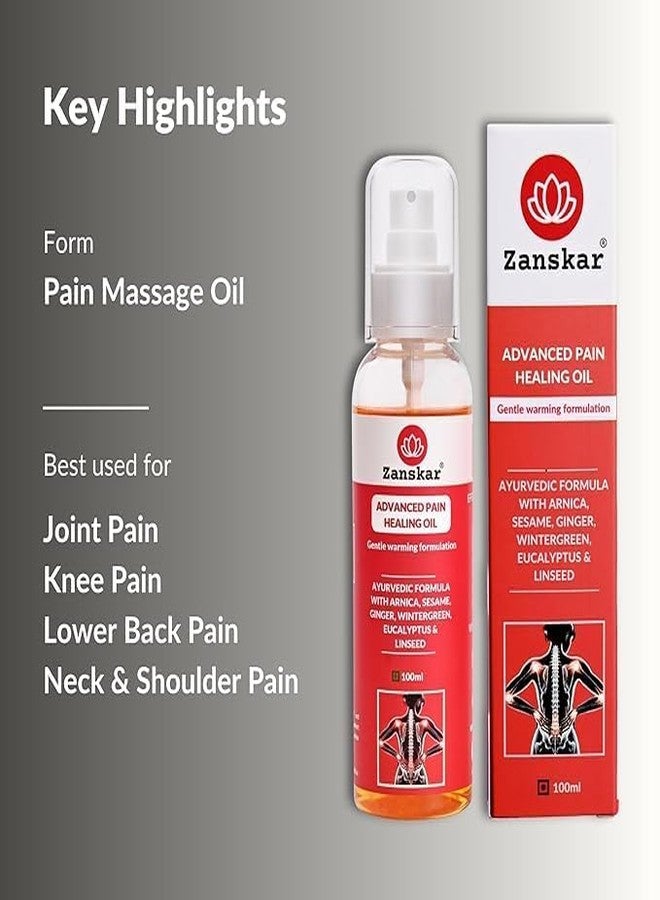 Zanskar Advanced Pain Healing Oil - 100 ml | Triple-Action Relief from Back Pain, Knee Pain, Inflammation | Natural Ayurvedic Formula - Black Sesame, Ginger & Eucalyptus | Fast-Absorbing & Non-Greasy (Pack of 2) - Image 2