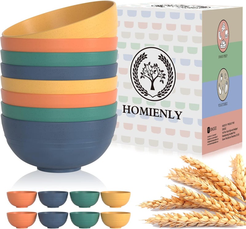 Homienly Bowls for Kitchen Cereal Bowls Wheat Straw Bowls 8 PCS Unbreakable Lightweight Bowl Set Microwave and Dishwasher Safe BowlReusable Bowl for Serving SoupOatmealRamenSaladMulti 26 OZ - Image 1