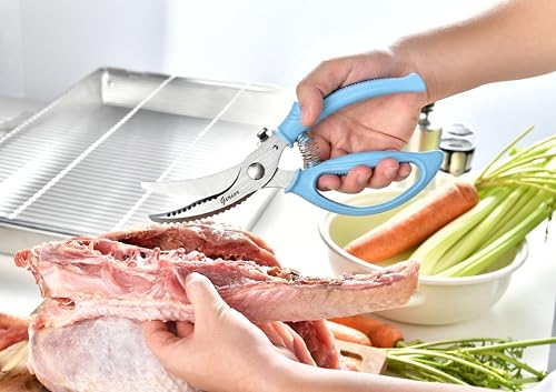 Gerior Heavy Duty Poultry Shears - Kitchen Scissors for Cutting Chicken, Poultry, Game, Meat - Chopping Vegetable - Spring Loaded - Blue - Image 3
