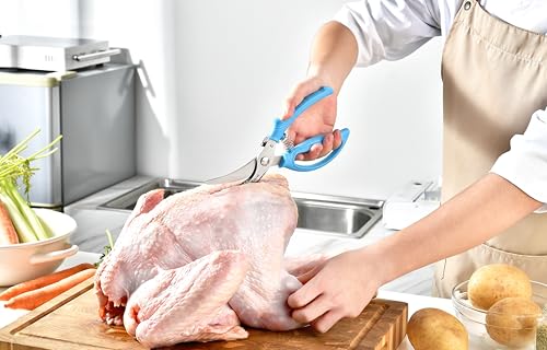 Gerior Heavy Duty Poultry Shears - Kitchen Scissors for Cutting Chicken, Poultry, Game, Meat - Chopping Vegetable - Spring Loaded - Blue - Image 2