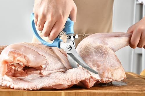 Gerior Heavy Duty Poultry Shears - Kitchen Scissors for Cutting Chicken, Poultry, Game, Meat - Chopping Vegetable - Spring Loaded - Blue - Image 4