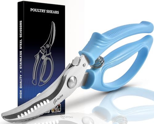 Gerior Heavy Duty Poultry Shears - Kitchen Scissors for Cutting Chicken, Poultry, Game, Meat - Chopping Vegetable - Spring Loaded - Blue - Image 1