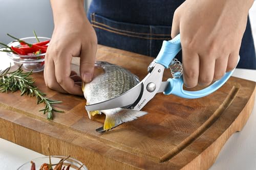 Gerior Heavy Duty Poultry Shears - Kitchen Scissors for Cutting Chicken, Poultry, Game, Meat - Chopping Vegetable - Spring Loaded - Blue - Image 5