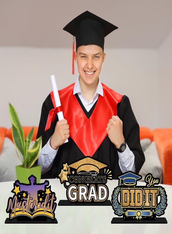 INNORU 2025 Graduation Table Centerpieces Set, Acrylic Mastered It Graduation Table Topper Centerpieces You Did It Table Sign Congrats Grad Party Decorations Set of 3 - Image 4