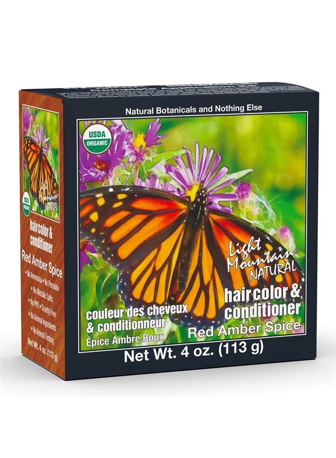Light Mountain Henna Hair Color & Conditioner, Red Amber Spice - Organic Henna Leaf Powder, Pure Botanical Semi-Permanent Hair Color with Conditioning Benefits, 4 Oz - Image 1