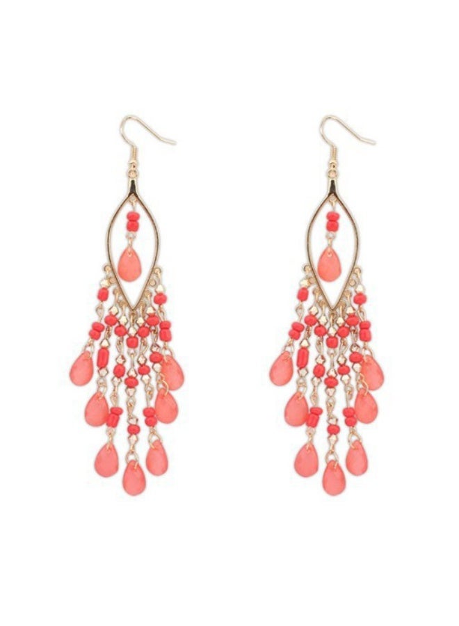 NIBEMINENT Exaggerated Fashion Beaded Tassel Earrings in Sweet Bohemian Style - European and American Design 8132