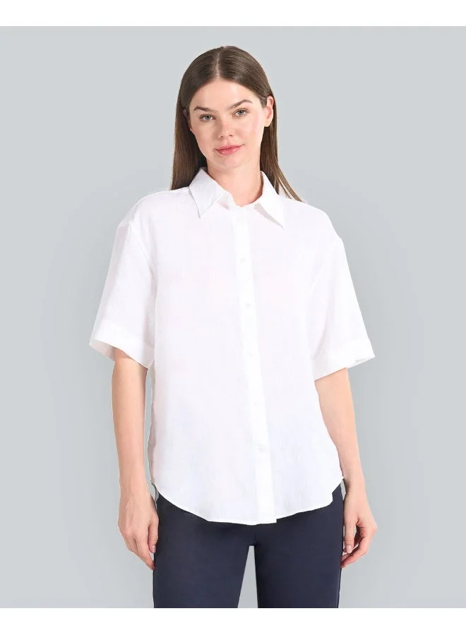 غانت قميص كتان بأكمام قصيرة بقصة مريحة