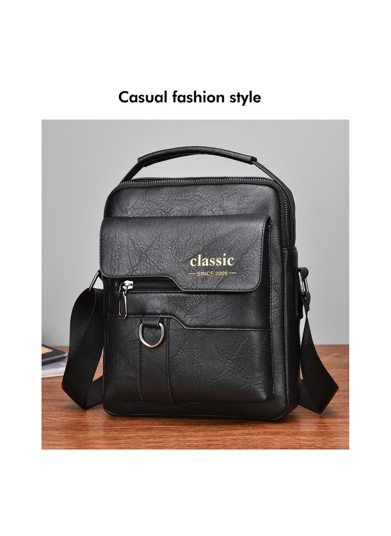 Kiffiyeh Mens Crossbody Messenger Bag with Vintage Design, Adjustable Strap, Abrassive Resistance And Water Resistance, Perfect for Work, Travel, and Office, Black  - Image 1