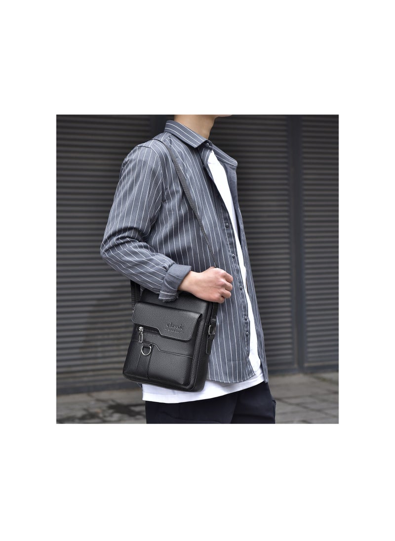 Kiffiyeh Mens Crossbody Messenger Bag with Vintage Design, Adjustable Strap, Abrassive Resistance And Water Resistance, Perfect for Work, Travel, and Office, Black  - Image 2
