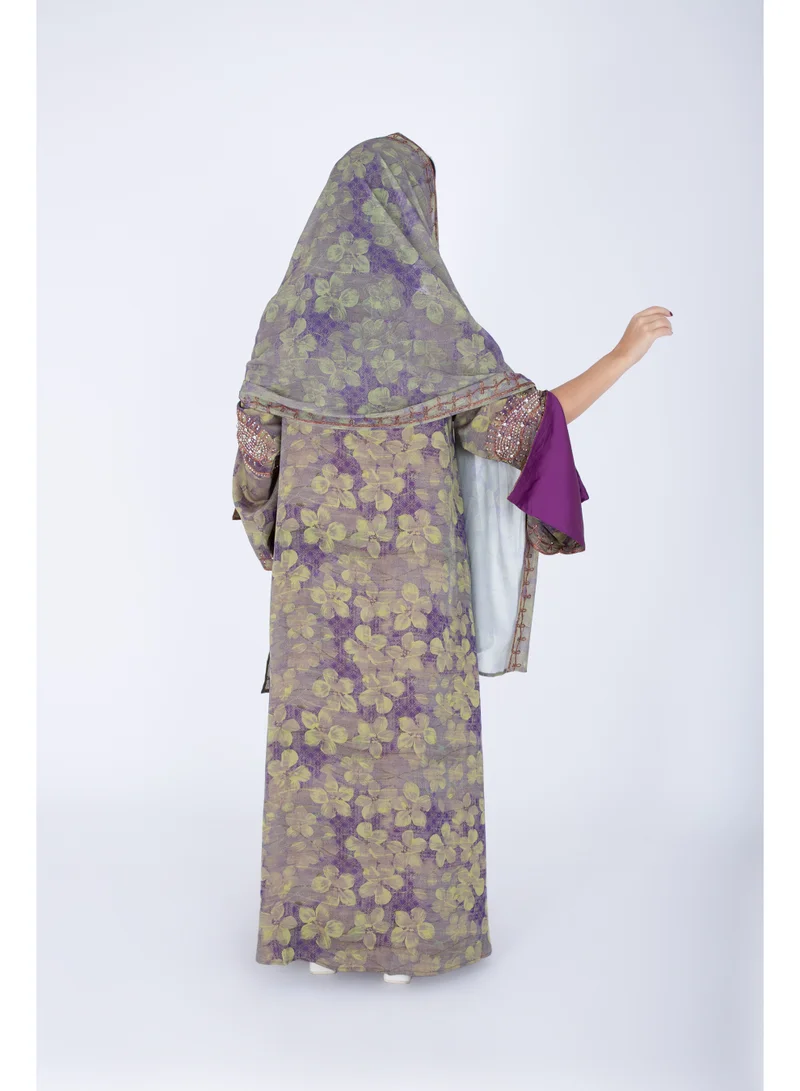 IKKXA Printed Jalabiya Crystal Patterns with Shawl IK1039 Green