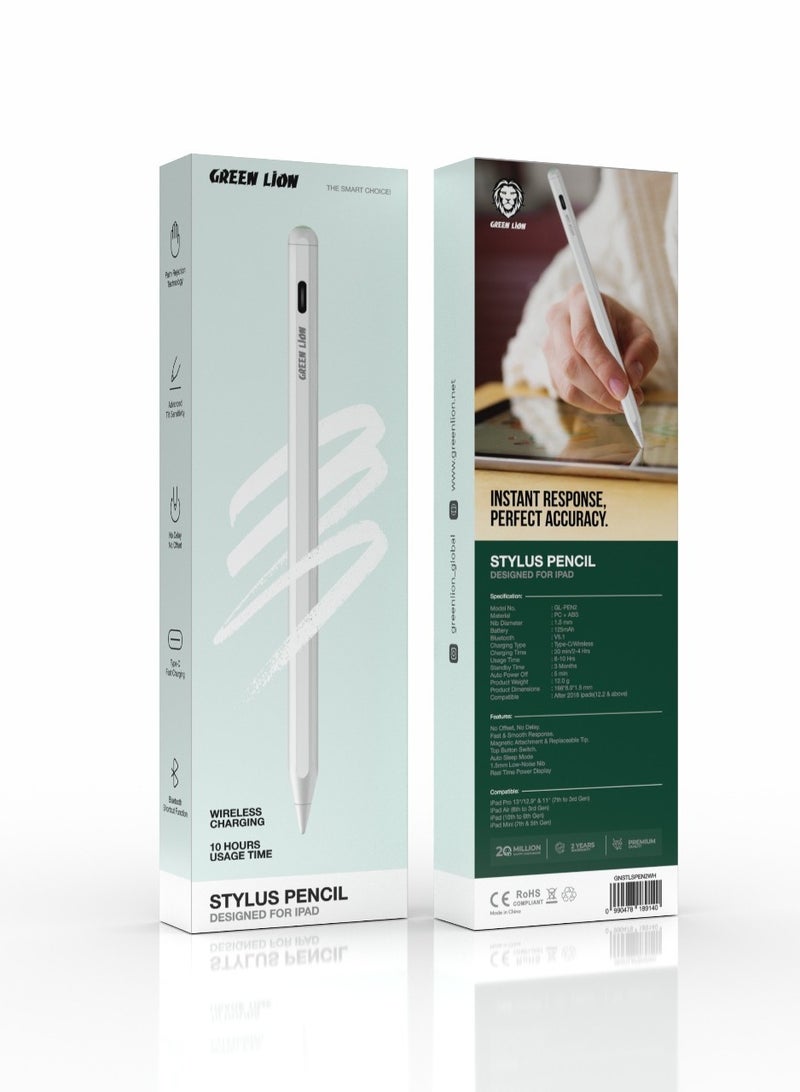 GREEN LION Stylus Pencil with Palm Rejection Technology & Universal Compatibility / Compatible with iPad / 3 Months Standby Time / 1.5 mm Point Size / LED Indicator Lights / No Delay, No Offset / 130 mAh Battery Capacity - White - Image 2