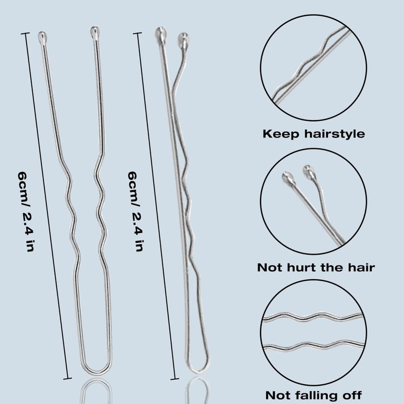 AITRAI Silver Bobby Pins, AITRAI 200pcs Sliver Hair Pins Kit Grey Bobby Pins for Gray Hair U-shaped Hair Pins for Women Bun with Box, 2.4inch - Image 2