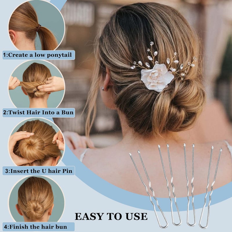 AITRAI Silver Bobby Pins, AITRAI 200pcs Sliver Hair Pins Kit Grey Bobby Pins for Gray Hair U-shaped Hair Pins for Women Bun with Box, 2.4inch - Image 4