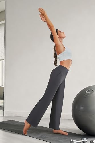 COPYLEAF Wide Leg Pants Woman High Waist Yoga Pants with Pockets Loose Stretch Dress Work Sweatpants Casual Lounge(Dark Grey L) - Image 5