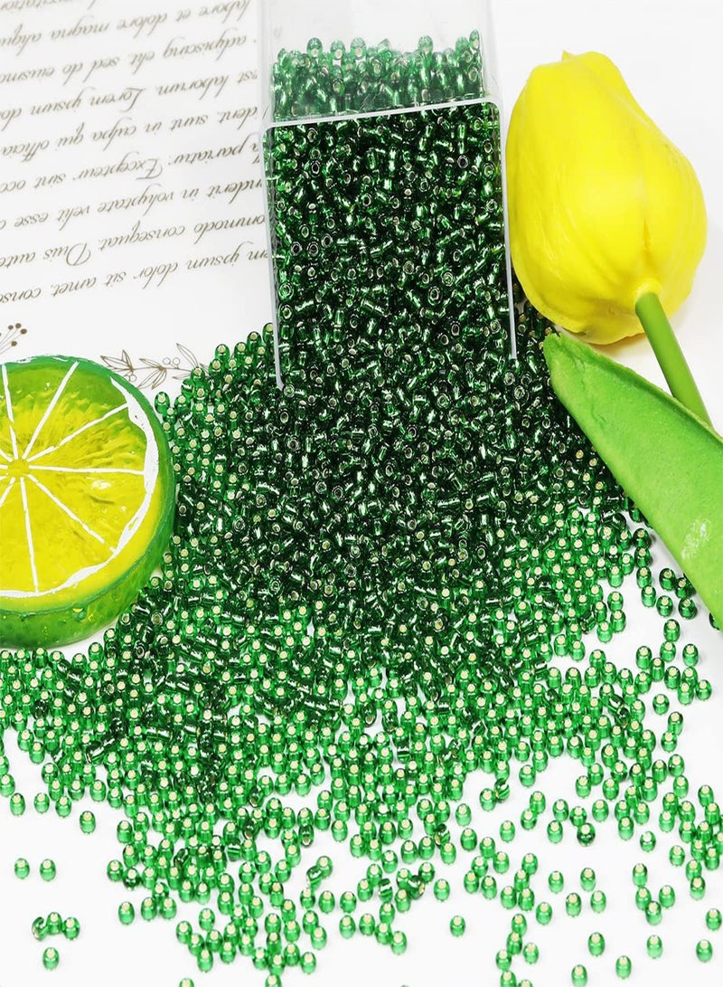 GGOOT Bulk Seed Beads 110 grams About 350pcs, 3mm 8/0 Glass Craft Beads for Making Earrings,Bracelets, Pendants, Waist Jewelry,DIY Handmade Seed Beads（Dark green silver core）  - Image 2