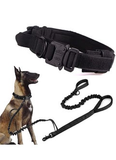Dog Collar, and Leash Set Tactical with Handle Bungee Adjustable Military Training Nylon with Control Handle and Metal Buckle (Black, M）