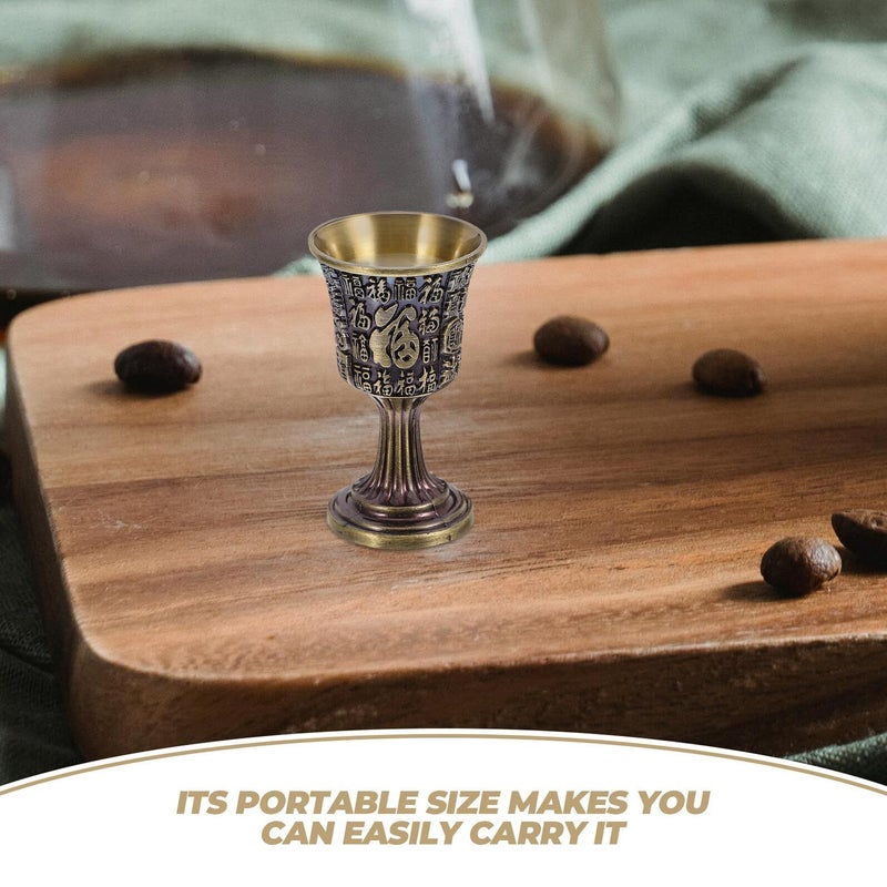 Copper Shooter Cup Antique Bronze Engraved Fu Character Small Goblet Wine Glass For Home Traditional Chinese Spirits - Image 4