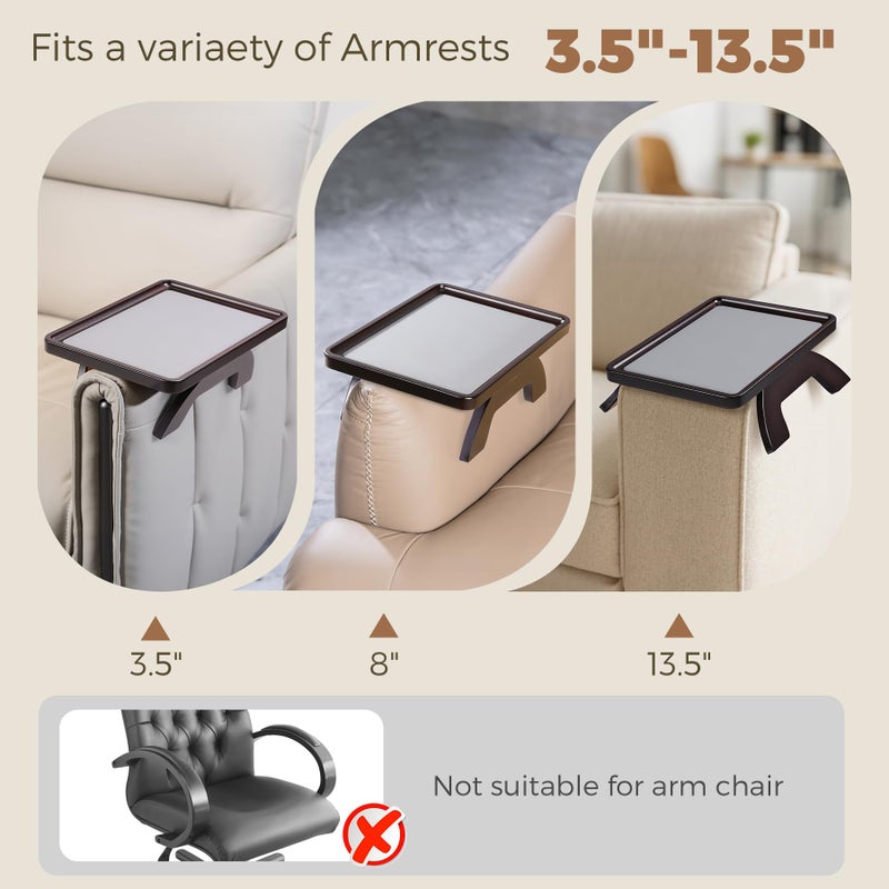 Tomlyop Couch Armrest Table, Foldable Bamboo Sofa Arm Tray for Couch with a Non-Slip Pad, Clip On Couch Arm Table for Remotes/Eatting/Drinks, Fits Sofa Armrest 3.5"-13.5" Brown - Image 5
