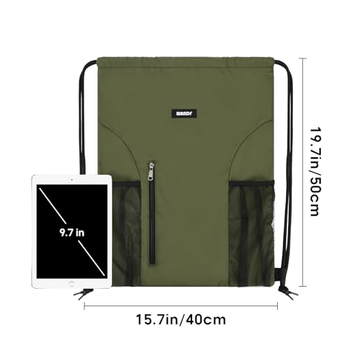 WANDF Drawstring Backpack Sports Gym Sackpack with Mesh Pockets Water Resistant String Bag for Women Men (Dark Green) - Image 5