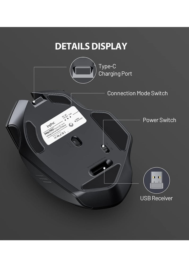 inphic A1 Wireless Mouse – Rechargeable, Silent Click, Ergonomic Design, 2.4G/ Bluetooth Dual Mode (Optional), Adjustable DPI, Portable Optical Mouse for Laptop, PC, Mac, Office & Gaming - Image 3