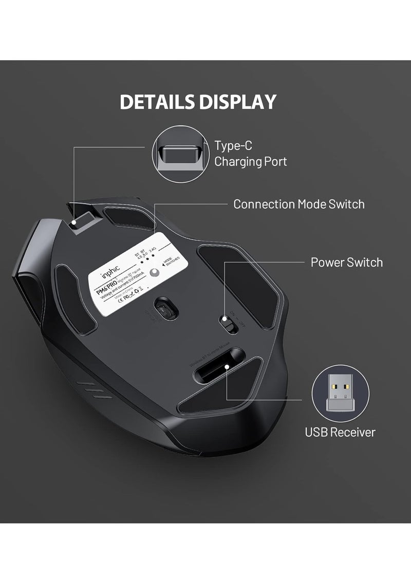 inphic - A1 Wireless Mouse – Rechargeable, Silent Click, Ergonomic Design, 2.4G/ Bluetooth Dual Mode (Optional), Adjustable DPI, Portable Optical Mouse for Laptop, PC, Mac, Office & Gaming - Image 1