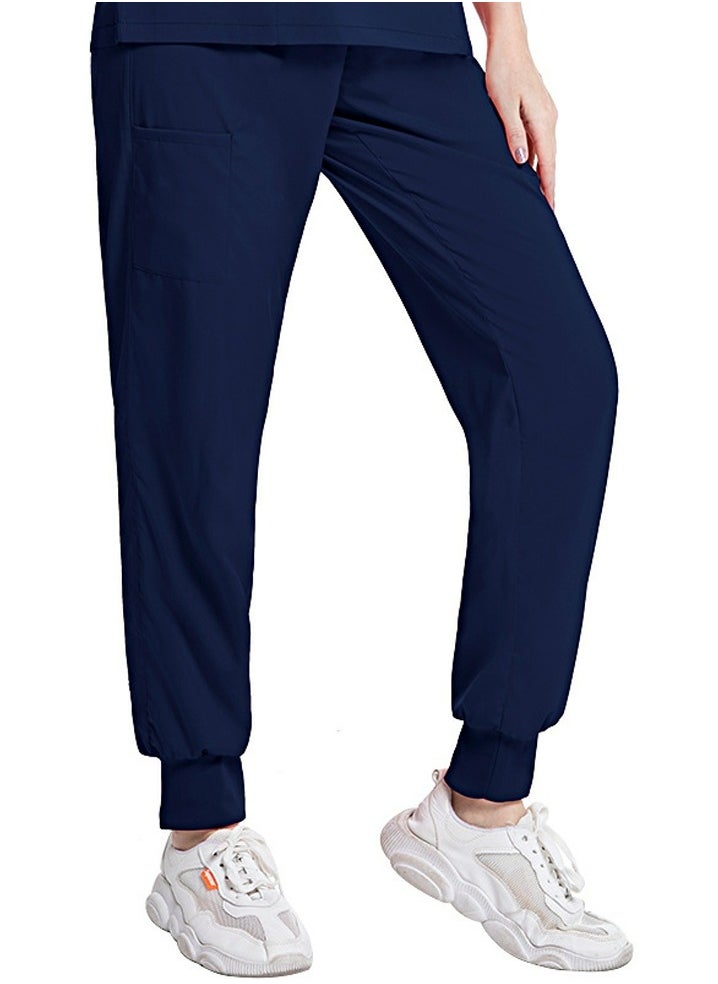 Loquat Medical Uniform Scrubs Pants Unisex Elastic Waist Jogger Pants Workwear Navy Blue 