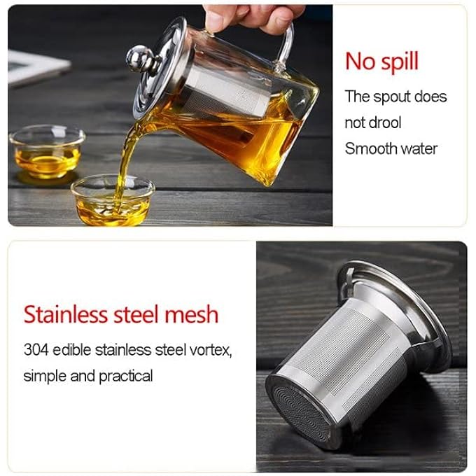 AUTOYSUR Glass Tea Kettle Stainless Steel Filter Teapot Heat Resistant Glass Tea Kettle Glass Teapot With Removable Infuser  Handle Glass Tea Pots Tea Pot For Loose Tea Teapot With Strainer750Ml - Image 5