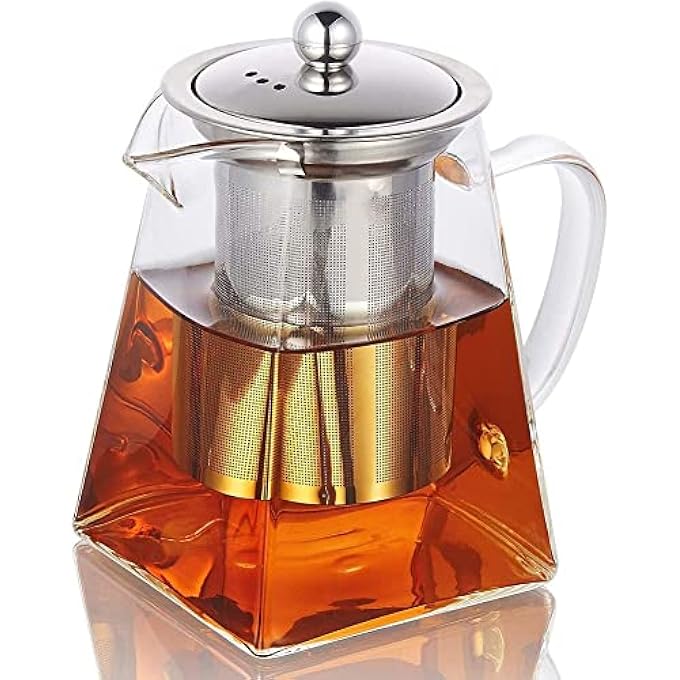 AUTOYSUR Glass Tea Kettle Stainless Steel Filter Teapot Heat Resistant Glass Tea Kettle Glass Teapot With Removable Infuser  Handle Glass Tea Pots Tea Pot For Loose Tea Teapot With Strainer750Ml - Image 1