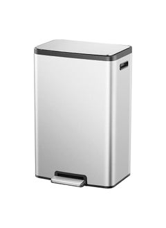 EKO Rectangular Shaped Premium Stainless Steel Pedal Bin Silver and Black 50 L  - Image 1