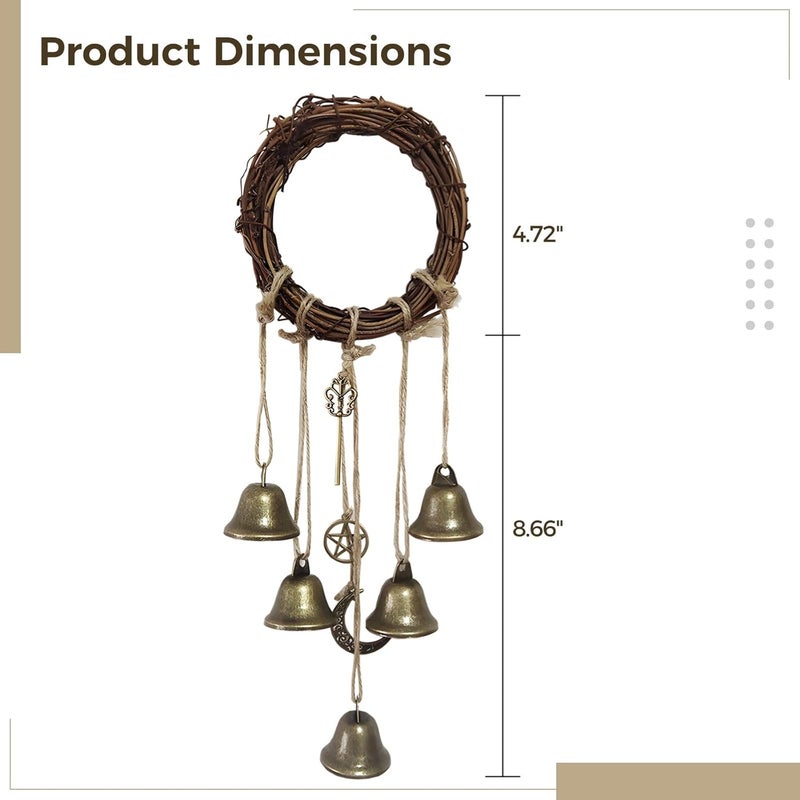 3 Pcs Wiccan Witch Bells, Handmade Pentagram Wind Chimes for Door, Porch, and Car, 4.7-Inch Rattan Chimes for Negative Energy Clearing - Image 3