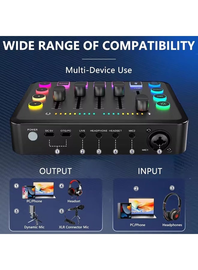 Gaming Audio Mixer,Rechargeable Audio Interface RGB Mixer with XLR Microphone Interface  - Image 3