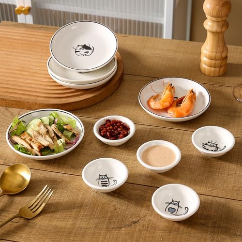 XinHuiGY Cat Ceramic Side Sauce Dishes Seasoning Dish, Sushi Soy Dipping dish,Cookie Serving Dishes,Meow Porcelain Small Tea Bag Holder Set of 4 (Cat) - Image 4