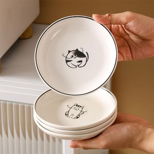 XinHuiGY Cat Ceramic Side Sauce Dishes Seasoning Dish, Sushi Soy Dipping dish,Cookie Serving Dishes,Meow Porcelain Small Tea Bag Holder Set of 4 (Cat) - Image 2