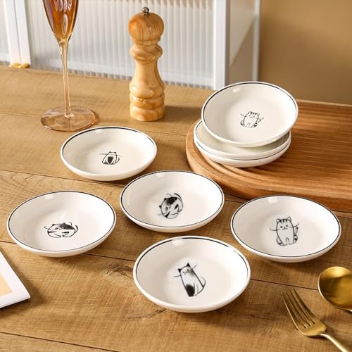 XinHuiGY Cat Ceramic Side Sauce Dishes Seasoning Dish, Sushi Soy Dipping dish,Cookie Serving Dishes,Meow Porcelain Small Tea Bag Holder Set of 4 (Cat) - Image 3