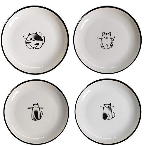 XinHuiGY Cat Ceramic Side Sauce Dishes Seasoning Dish, Sushi Soy Dipping dish,Cookie Serving Dishes,Meow Porcelain Small Tea Bag Holder Set of 4 (Cat) - Image 1