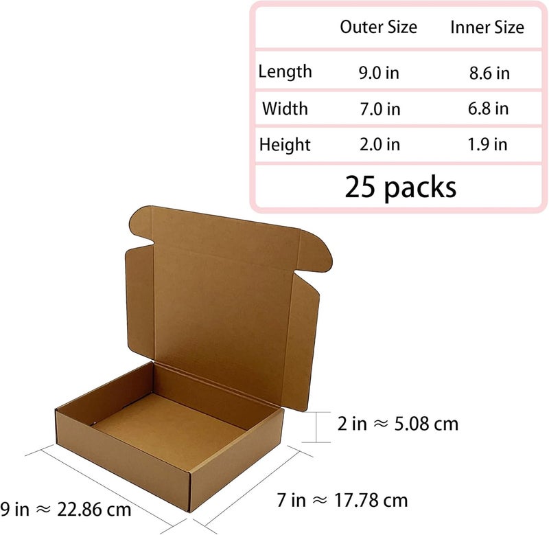 KIAECHWU Shipping Boxes 9x7x2 inch 25 Pack,Brown Corrugated Boxes Mailer Packaging for Mailing Small Business，E-Commerce Gift Boxes for Wrapping Present Moving Storage Heavy Duty Recycled Cardboard Boxes - Image 4